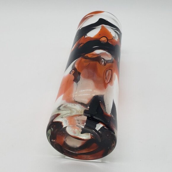 Zwiesel Glas Werksverkauf Orange Amethyst Clear Swirl Cylindrical Art Glass Vase - Picture 6 of 10